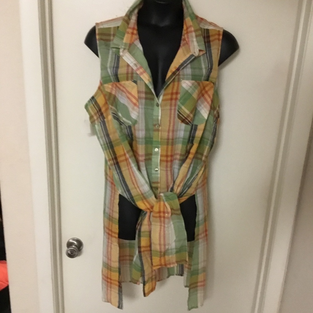 Ashley Stewart Sleeveless Plaid Top Sz 24